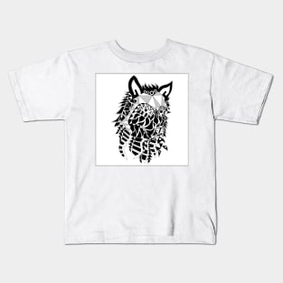 lone wolf in ecopop mandala tribal art Kids T-Shirt